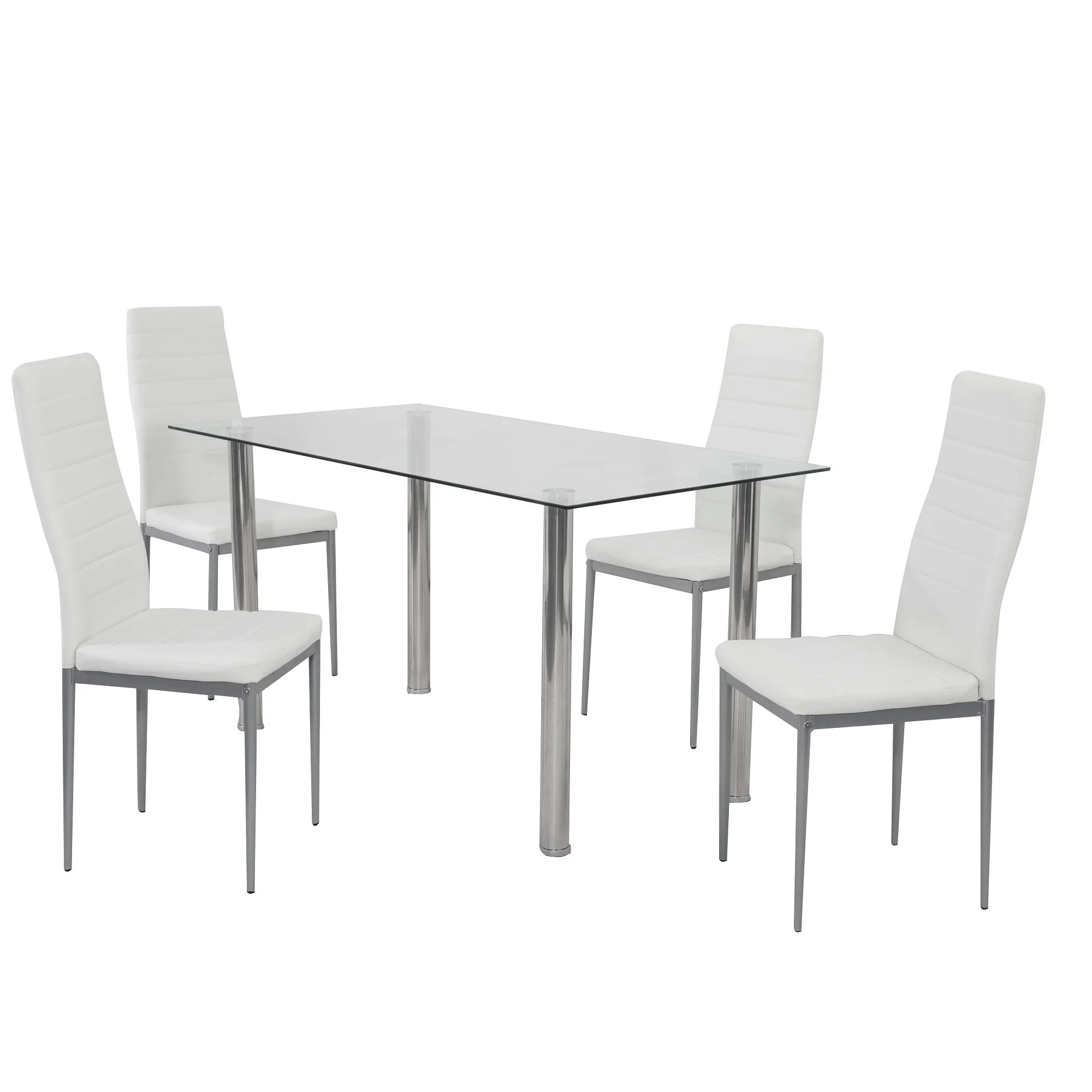 5PC Indoor Dining Table and Chairs Dinner Set Glass Leather Kitchen ...