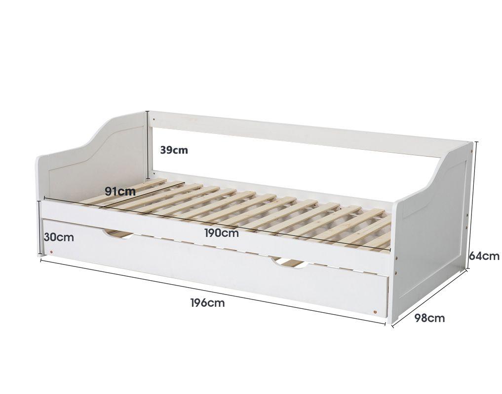 DREAMO Wooden Timber Sofa Trundle Bed Frame Size