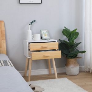 Bedside Table with Storage Drawers- Natural
