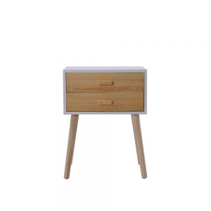Bedside Table with Storage Drawers- Natural