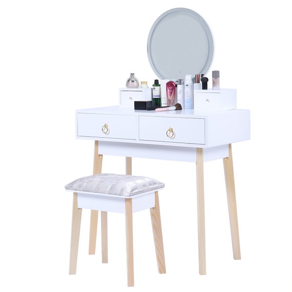 Fidel Vanity Set with Cushioned Stool and Lighted Mirror- Black