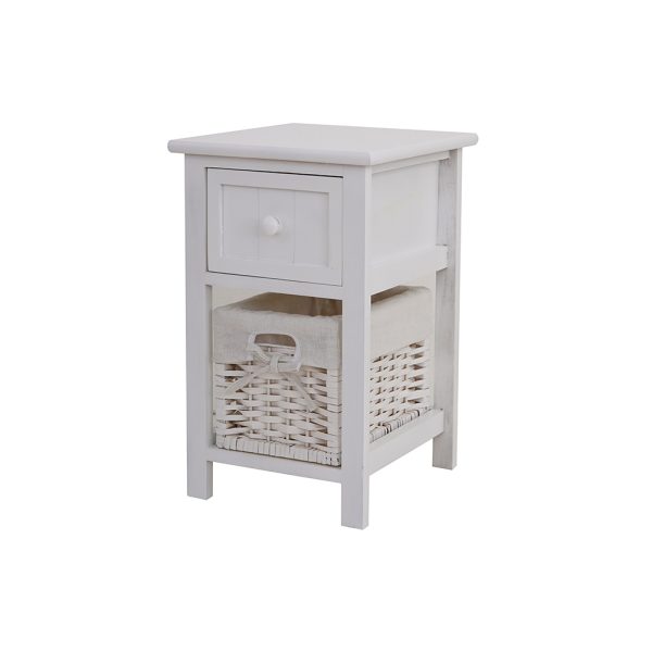 Emma Bedside Table Nightstand with Wicker Basket White