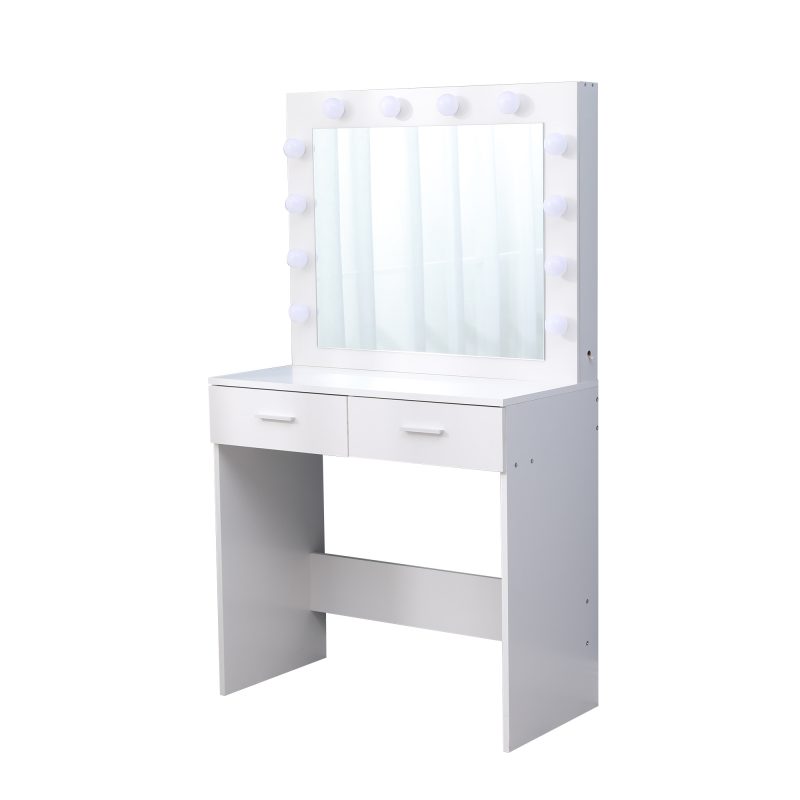 Fidel Vanity Set with Cushioned Stool and Lighted Mirror- White