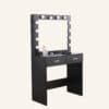 Dreamo black vanity table with lighted mirror and accessories.