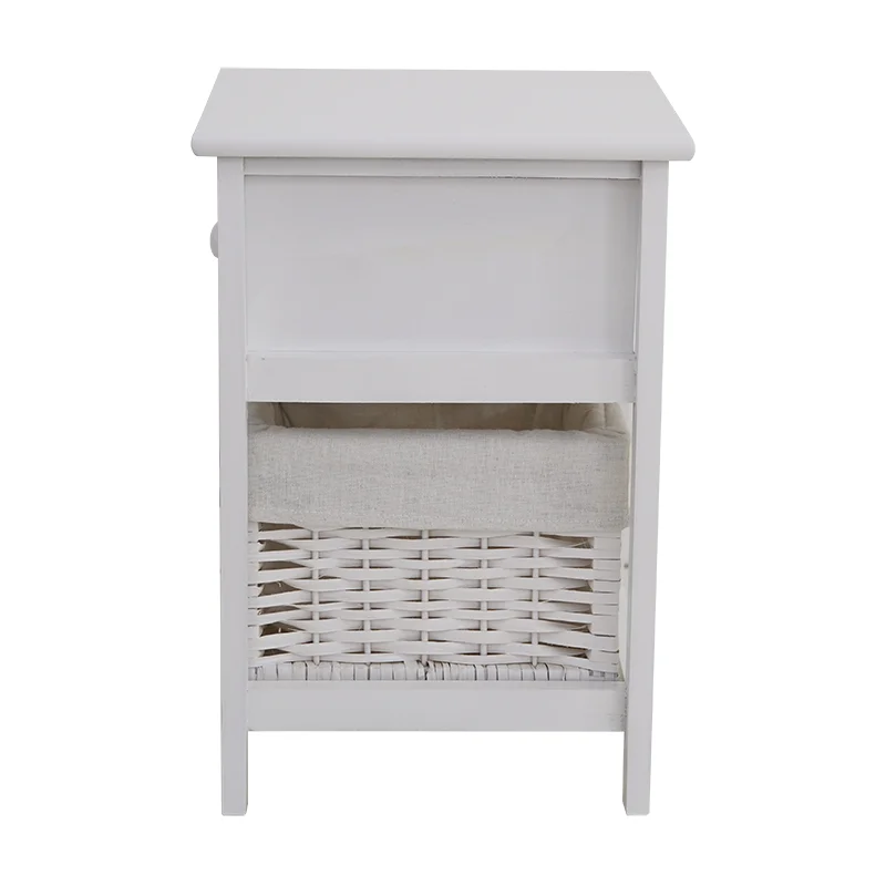 Emma Bedside Table Nightstand with Wicker Basket White - Image 5