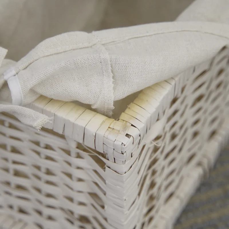 Emma Bedside Table Nightstand with Wicker Basket White - Image 7
