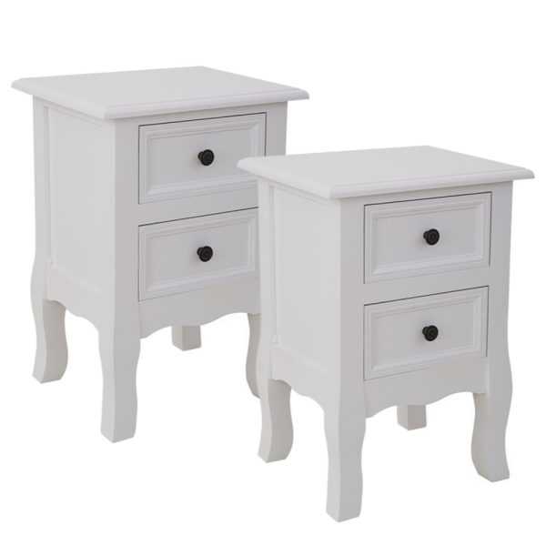 French Bedside Table Nightstand White Set of 2