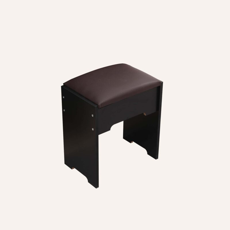 Fidel vanity set with cushioned stool and black finish.