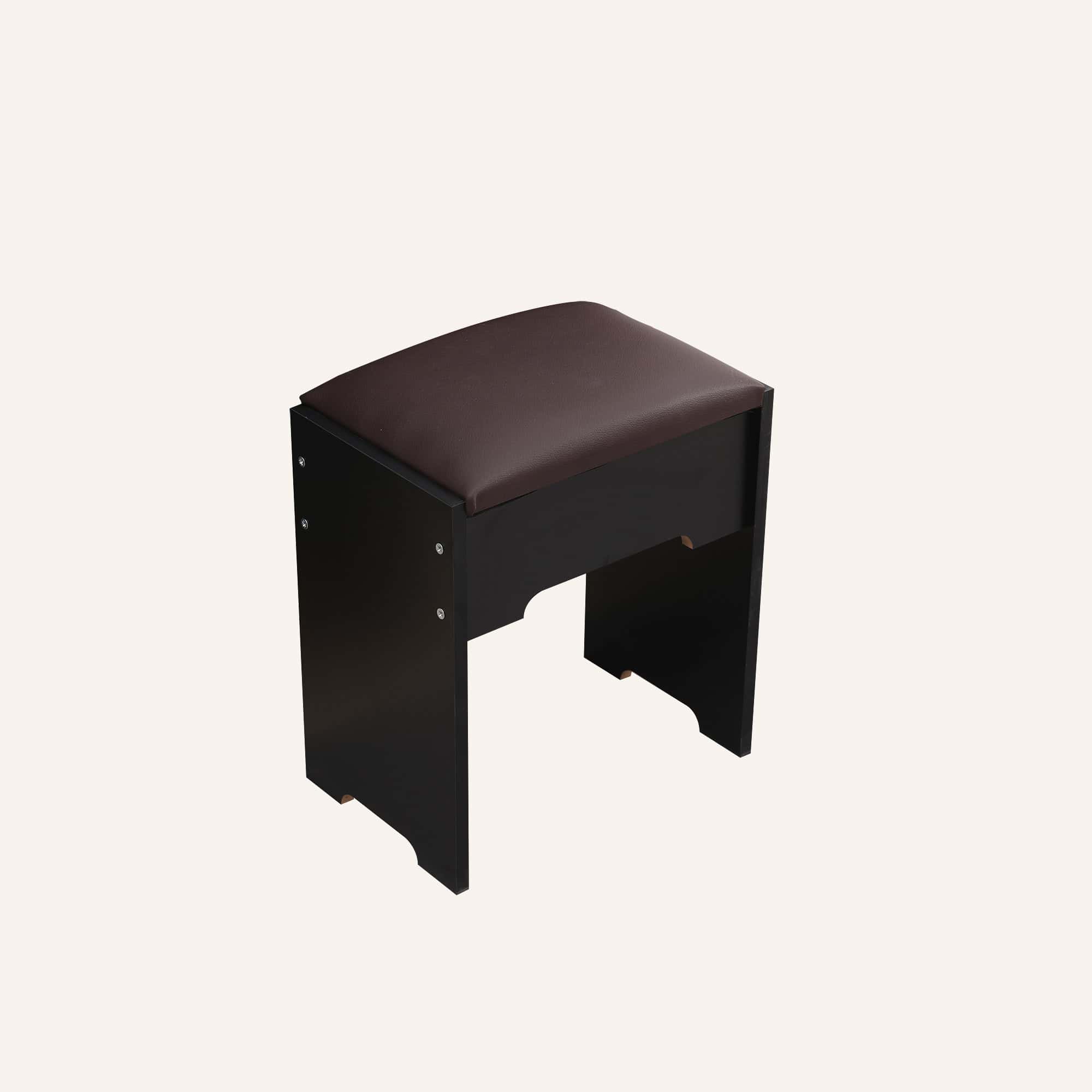 Fidel vanity set with cushioned stool and black finish.