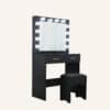 Dreamo living black vanity set with lighted mirror and cushioned stool.