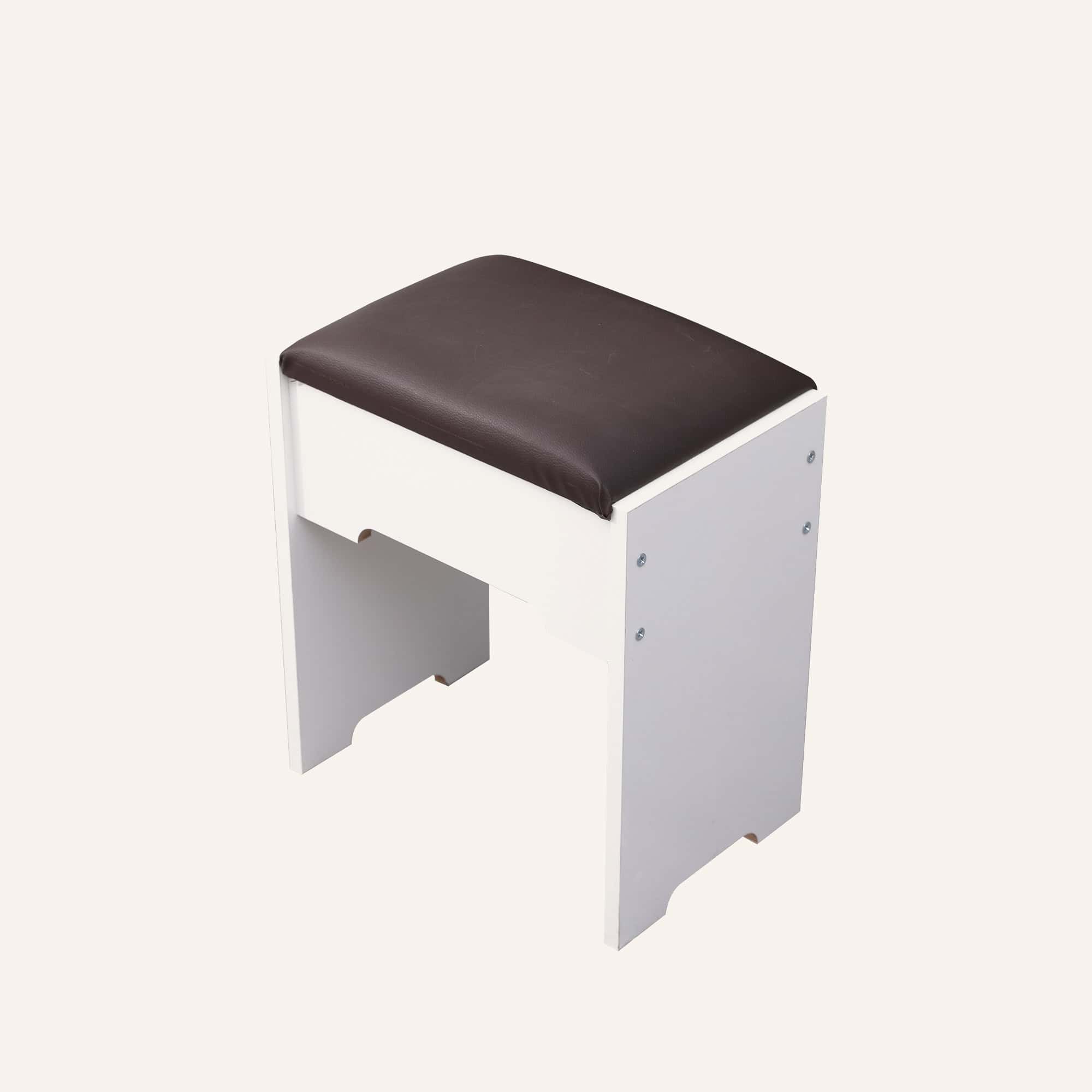 Fidel vanity stool with cushioned seat and white frame on a plain background.