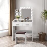 Diana Vanity Set with Shelves Cushioned Stool and Lighted Mirror