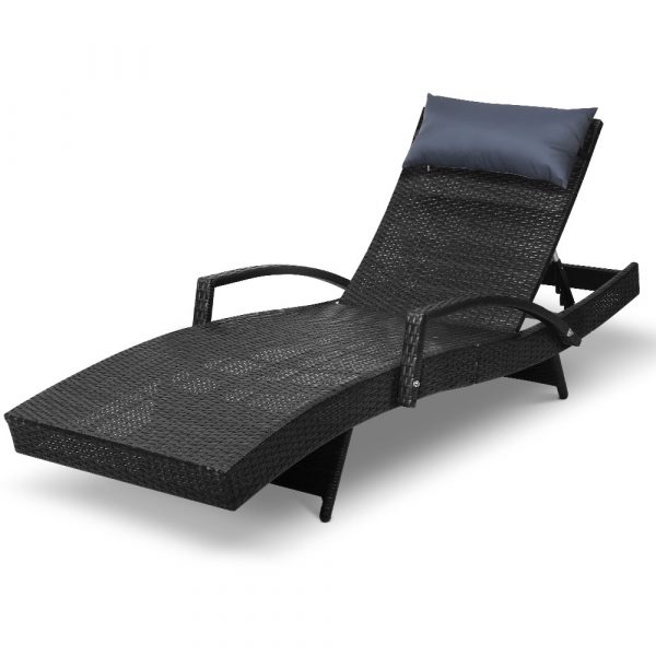 Mentari Outdoor Sun Lounger - PE Wicker Day Bed in Black