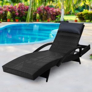 Mentari Outdoor Sun Lounger - PE Wicker Day Bed in Black