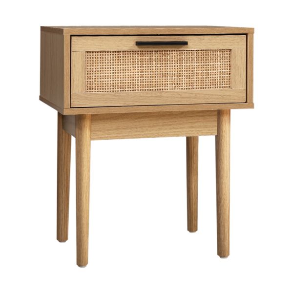 Bali Wooden Bedside Table with Real Rattan Drawer