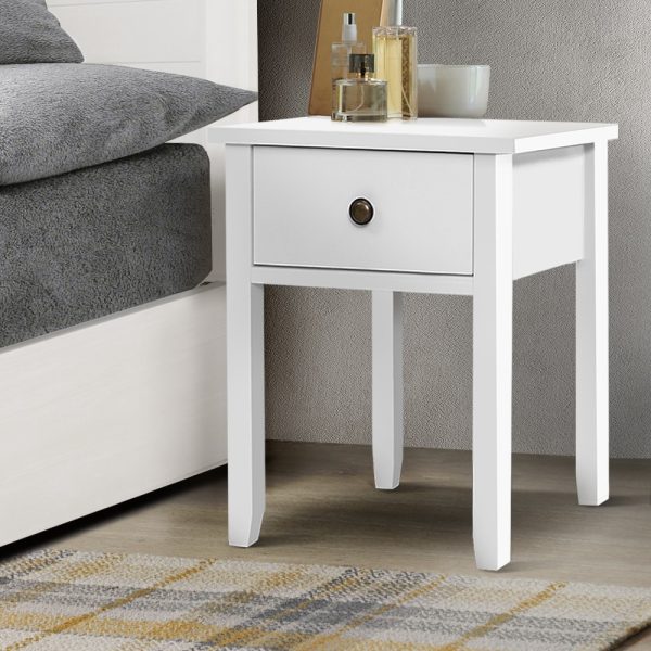 Evangelina White Bedside Table with Drawer - Classic White Nightstand