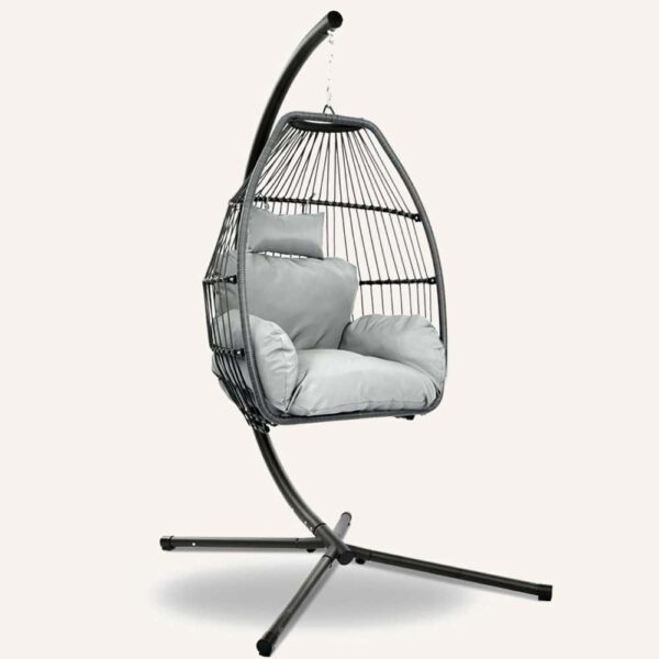 Isabella Hanging Egg in Grey Wicker - Stylish Suspended Swing Chair - Indoor or Outdoor Use