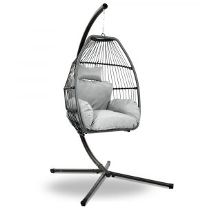 Isabella Hanging Egg in Grey Wicker - Stylish Suspended Swing Chair - Indoor or Outdoor Use