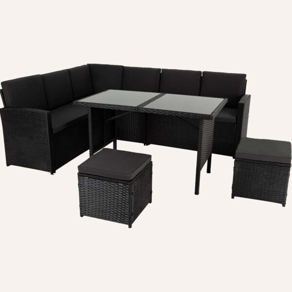 Ella 8-Seater Modular Outdoor Garden Lounge and Dining Set with Table and Stools in Black