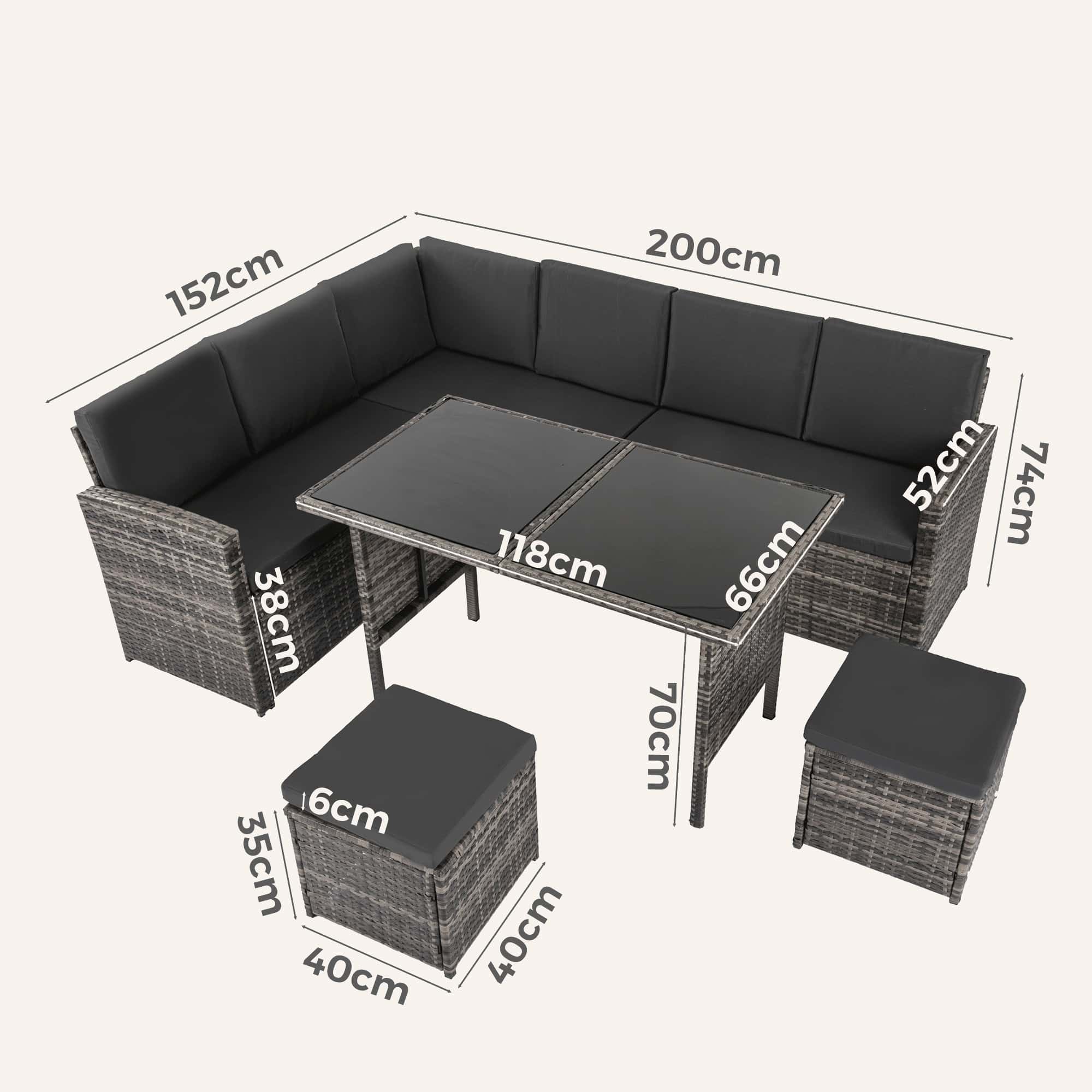 Ella 8-Seater Modular Outdoor Garden Lounge and Dining Set with Table and Stools in Dark Grey Weave - Image 13