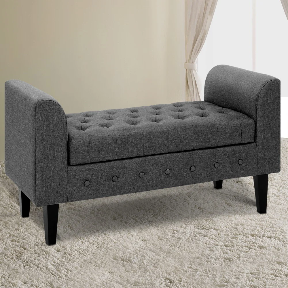 Fabric Storage Ottoman - Grey - Image 2