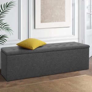 Storage Ottoman Blanket Box Chest Couch Linen - Grey