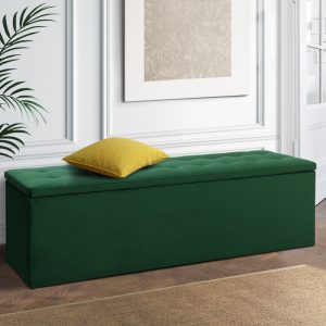 Storage Ottoman Blanket Box Foot Stool Rest Chest Couch Velvet - Green