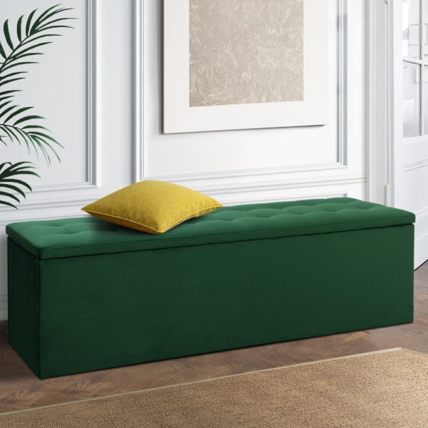 Storage Ottoman Blanket Box Foot Stool Rest Chest Couch Velvet - Green