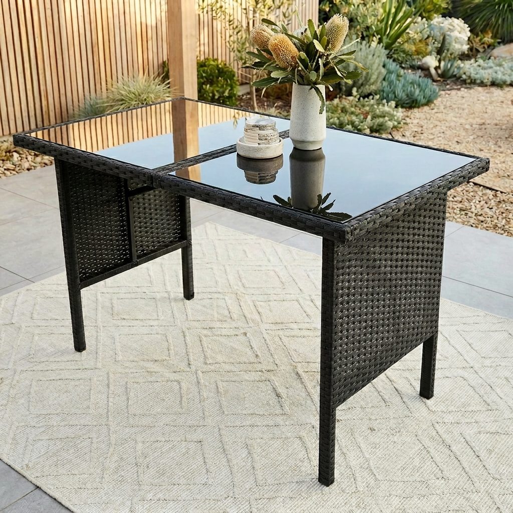 Ella 8-Seater Modular Outdoor Garden Lounge and Dining Set with Table and Stools in Black - Image 9