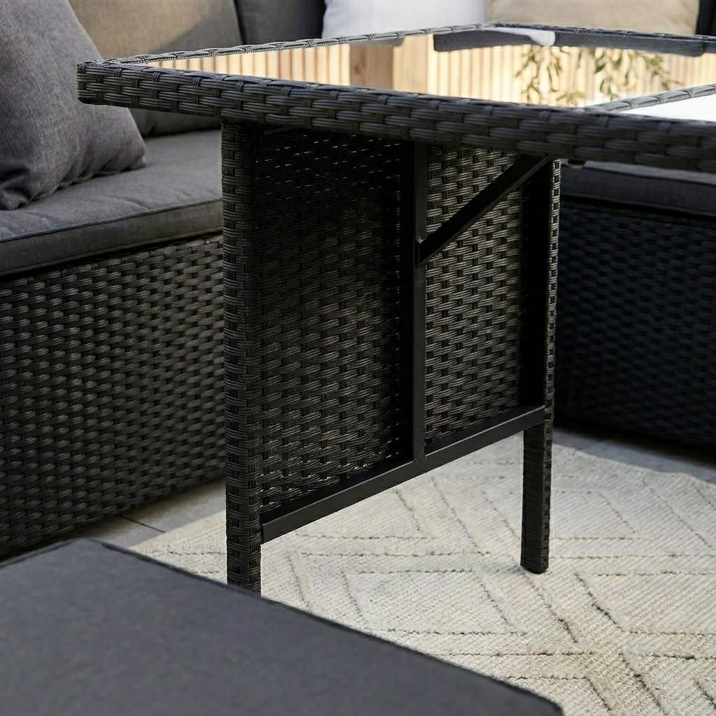 Ella 8-Seater Modular Outdoor Garden Lounge and Dining Set with Table and Stools in Black - Image 11
