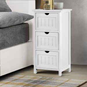 White Three-Drawer Bedside Table
