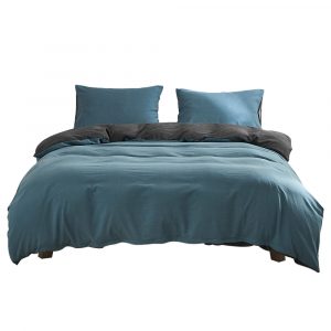 Cotton Quilt Cover - Blue/Black