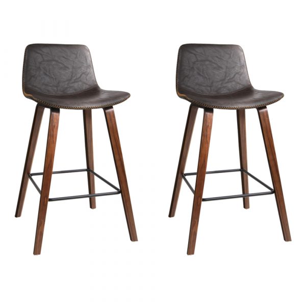 Brown Faux Leather Stools with Backrest