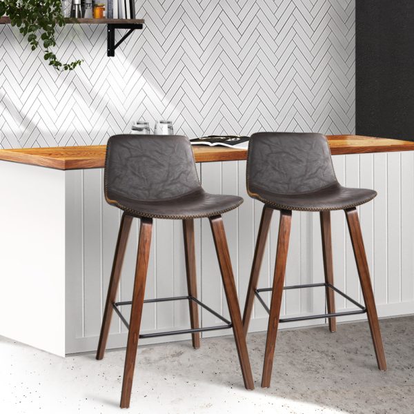 Brown Faux Leather Stools with Backrest