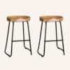 Industrial Inspired Backless Wooden Stools - Thumbnail Image 1