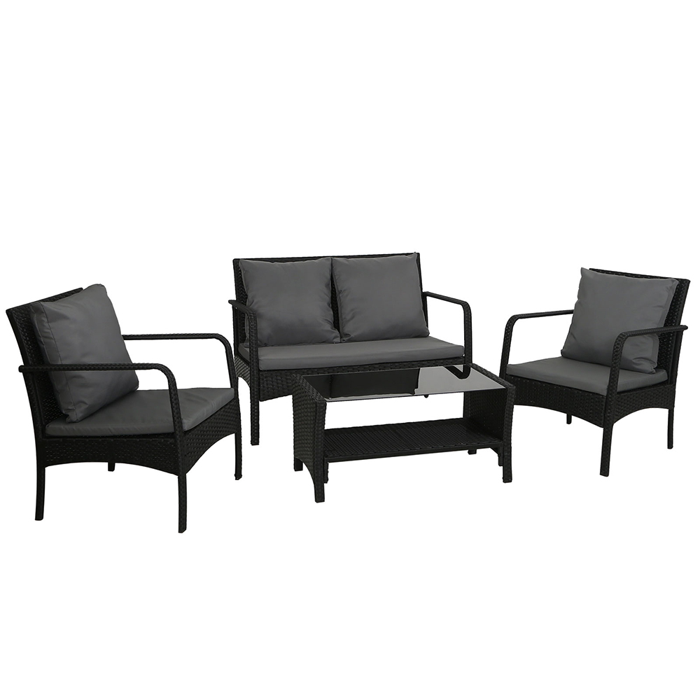 Outdoor Wicker Furniture Set 4pcs Sofa Chairs and Table