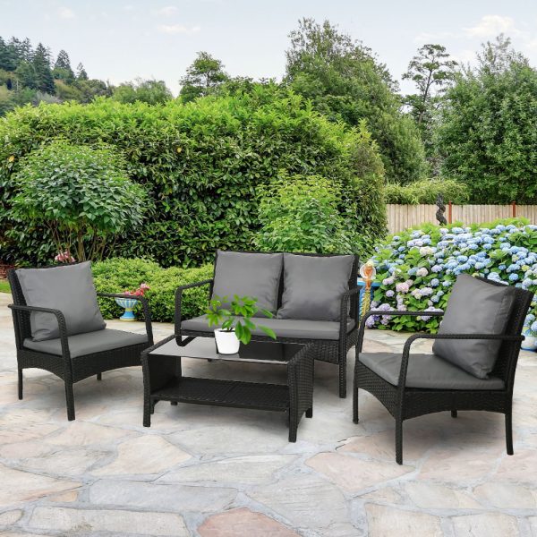 Outdoor Wicker Furniture Set - 4pcs, Sofa Chairs and Table