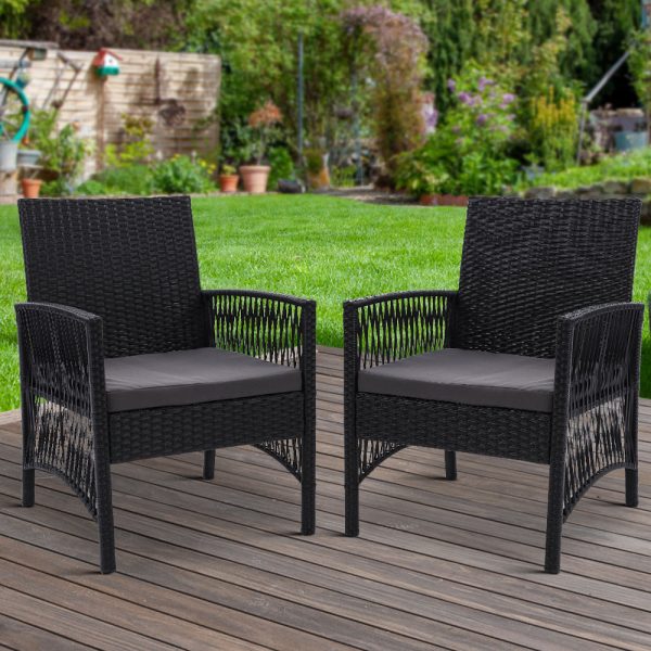Set of 2 Wicker Cushioned Patio Chairs