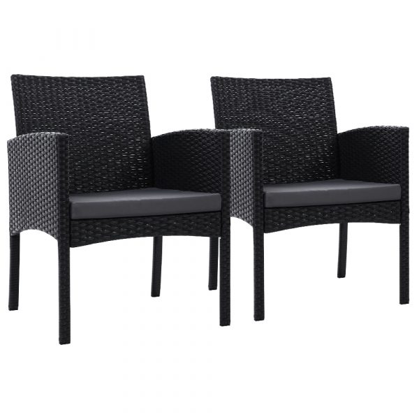 Set of 2 Wicker Cushioned Bistro Dining Chairs
