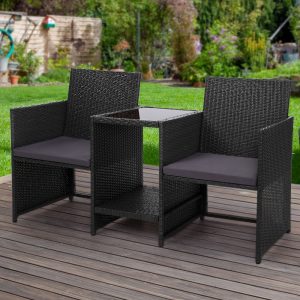 Outdoor Wicker Loveseat Bistro Setting (Black)
