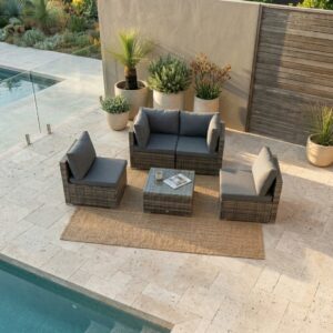 Maui 4 Seater Outdoor Lounge Set PE Rattan Grey