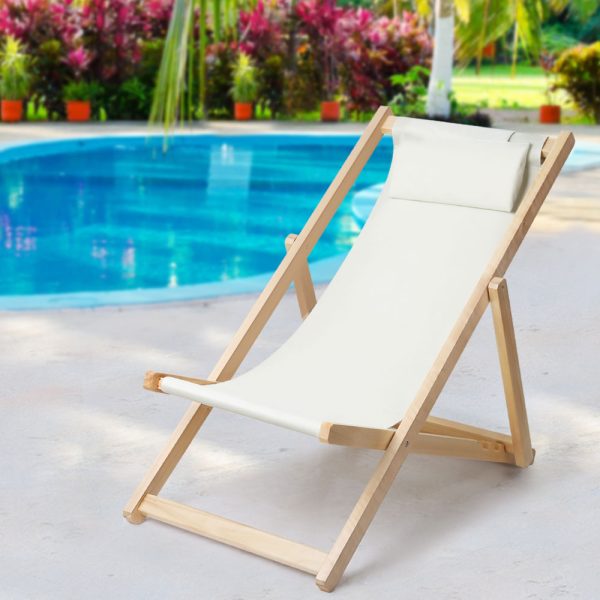 Classic Striped Beige Deck Chair