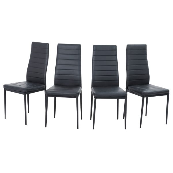 4 PC Indoor Chairs Dinner Set Leather- Black