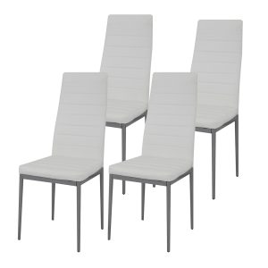 4 PC Indoor Chairs Dinner Set Leather- White