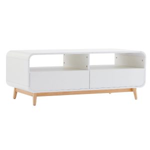 White Retro Coffee Table with Natural Wood Legs