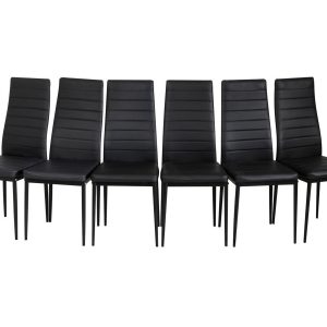 6 PC Indoor Chairs Dinner Set Leather- Black