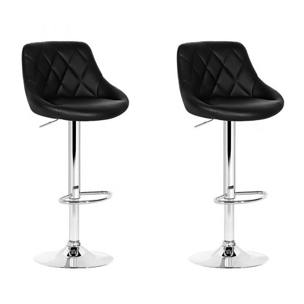 Set of 2 Diamond Style Leather and Steel Barstools