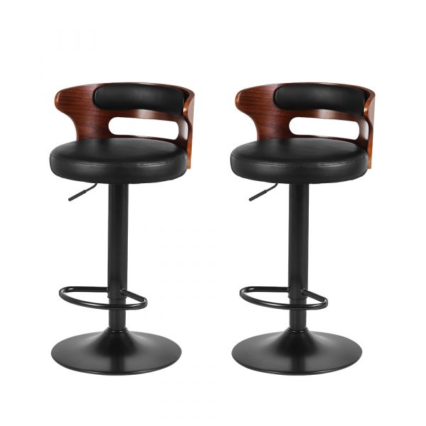 Set of 2 Stylish Leather and Wood Kitchen Barstools