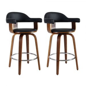 Set of 2 Classic Wood and Leather Swivel Barstools