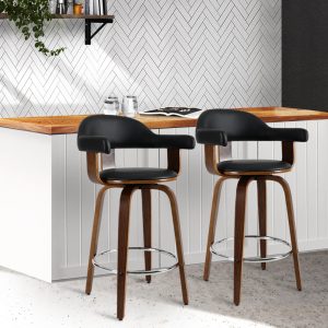 Set of 2 Classic Wood and Leather Swivel Barstools